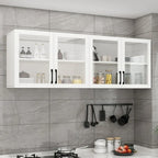 Kitchen Floating White Wood Glass Enclosed Display Cabinet