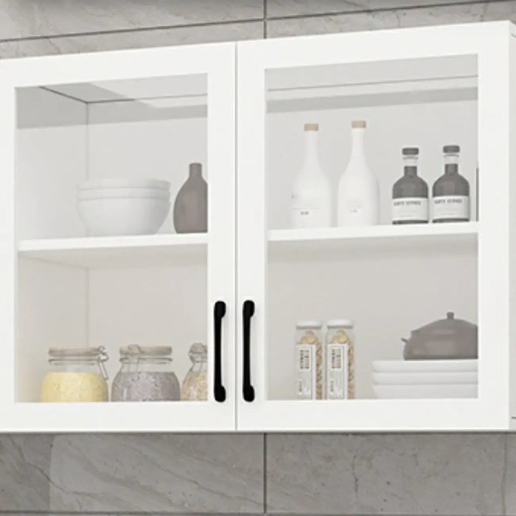 Kitchen Floating White Wood Glass Enclosed Display Cabinet