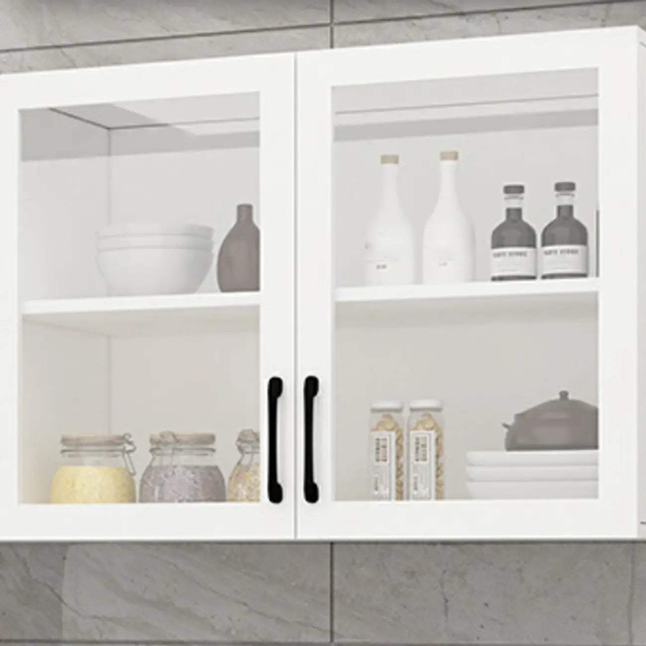Kitchen Floating White Wood Glass Enclosed Display Cabinet