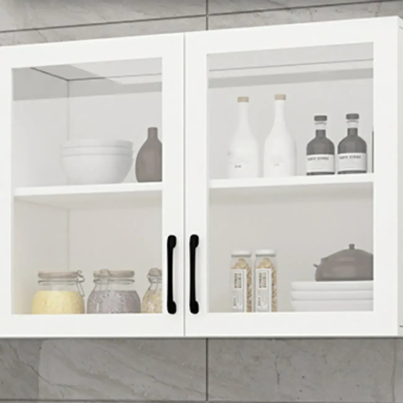 Kitchen Floating White Wood Glass Enclosed Display Cabinet