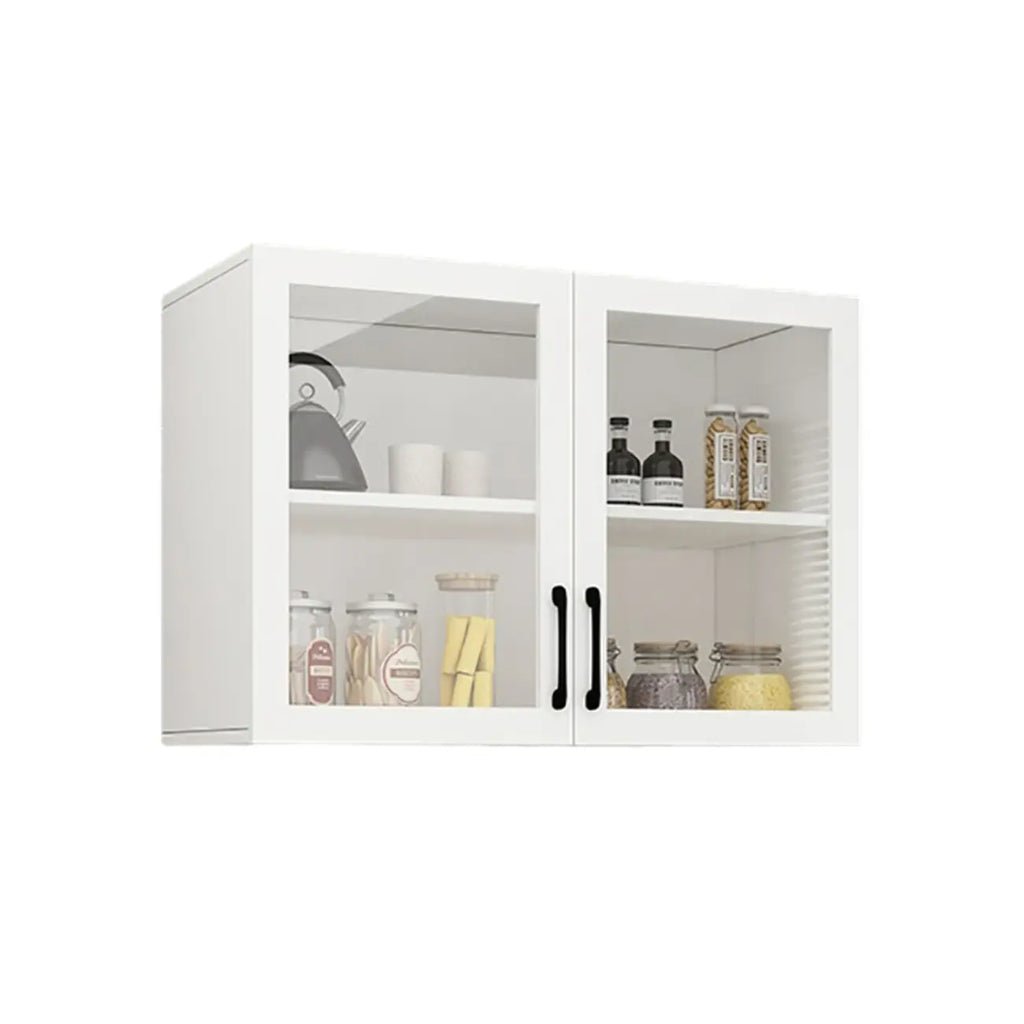 Kitchen Floating White Wood Glass Enclosed Display Cabinet