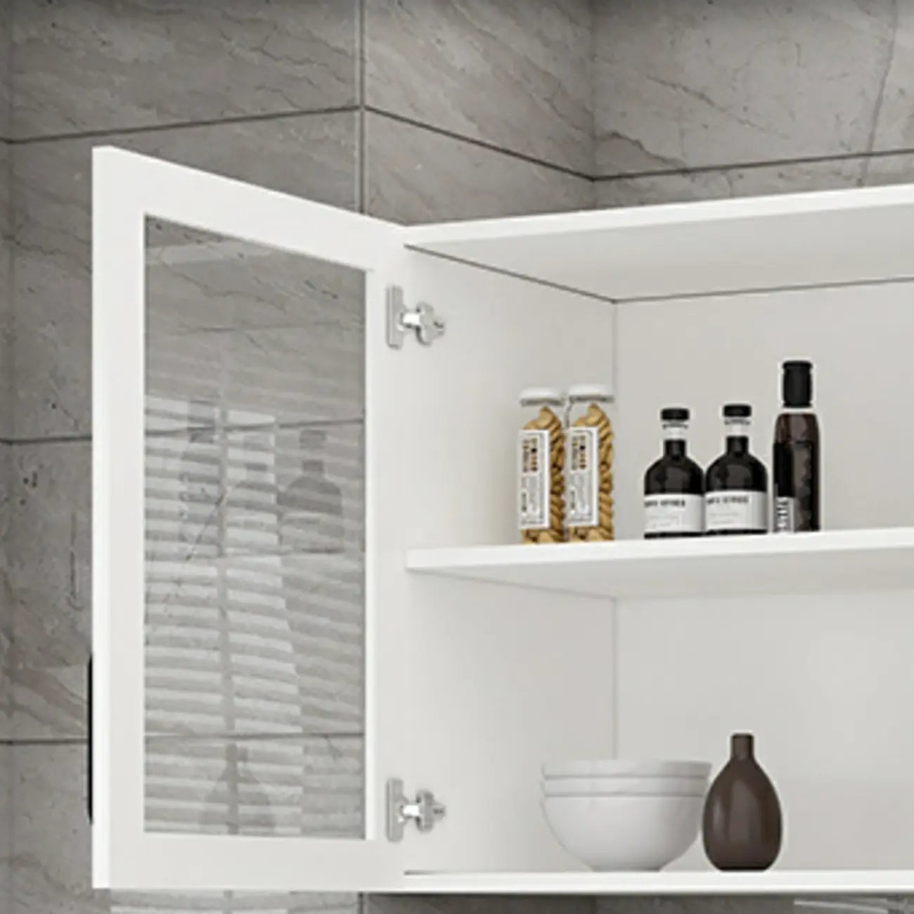 Kitchen Floating White Wood Glass Enclosed Display Cabinet