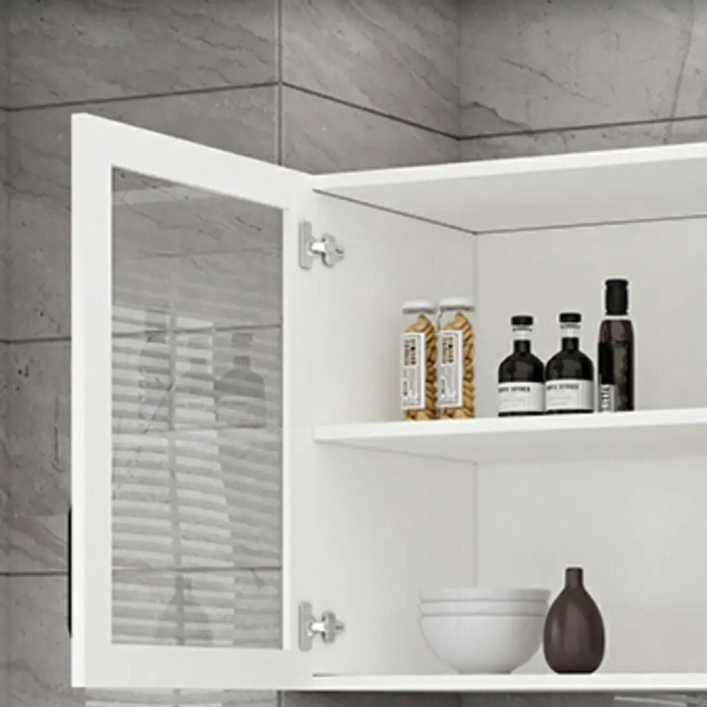 Kitchen Floating White Wood Glass Enclosed Display Cabinet