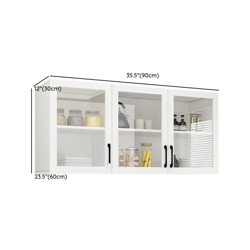 Kitchen Floating White Wood Glass Enclosed Display Cabinet