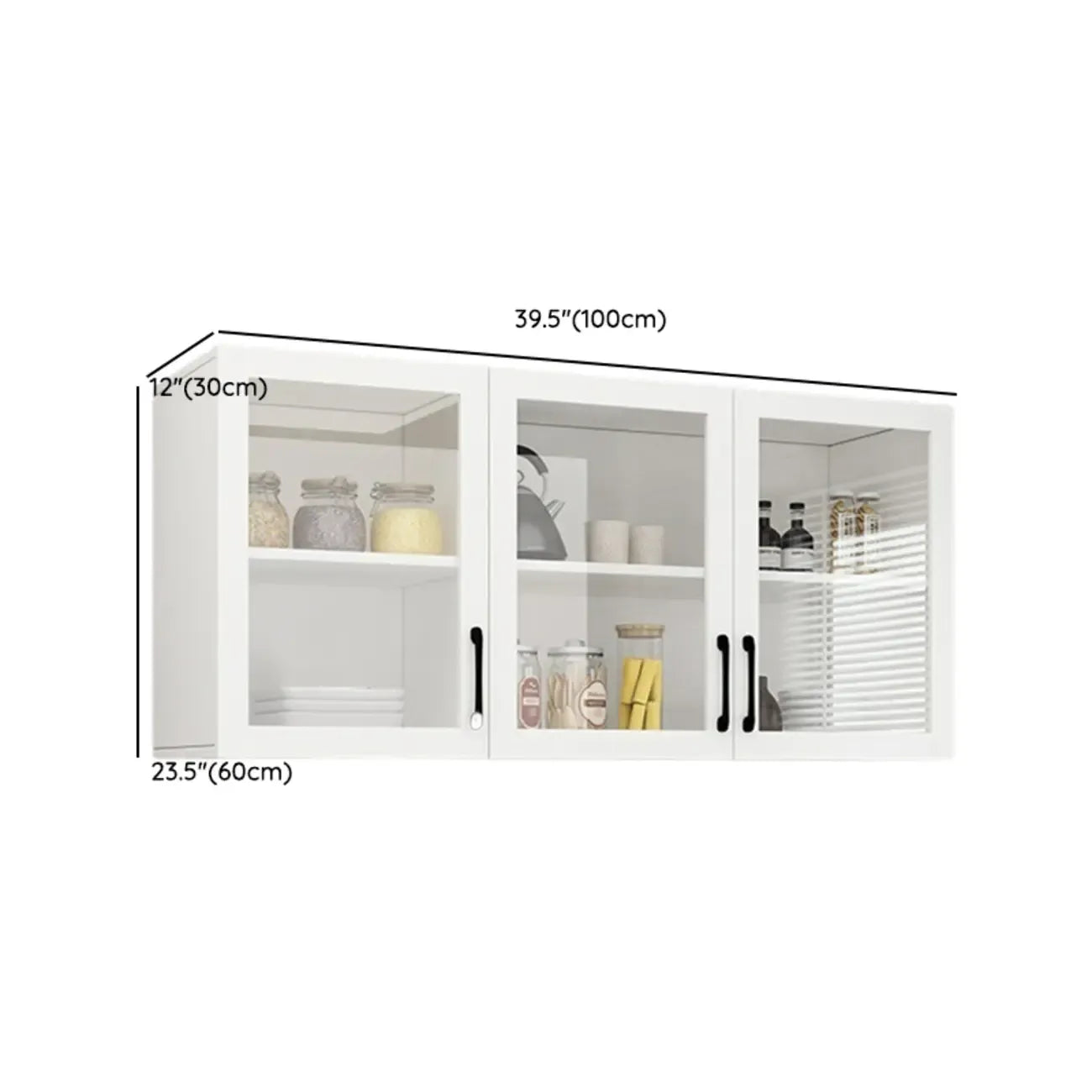 Kitchen Floating White Wood Glass Enclosed Display Cabinet