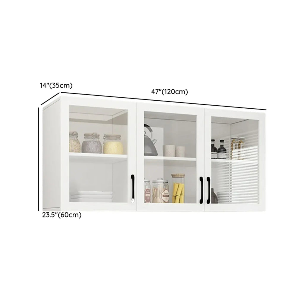 Kitchen Floating White Wood Glass Enclosed Display Cabinet