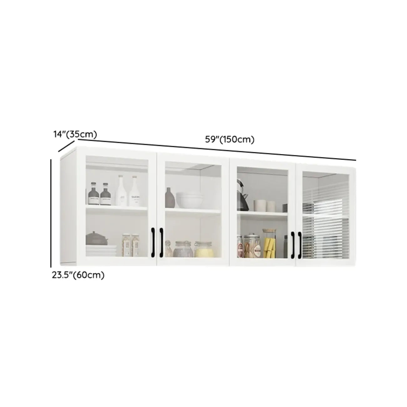 Kitchen Floating White Wood Glass Enclosed Display Cabinet