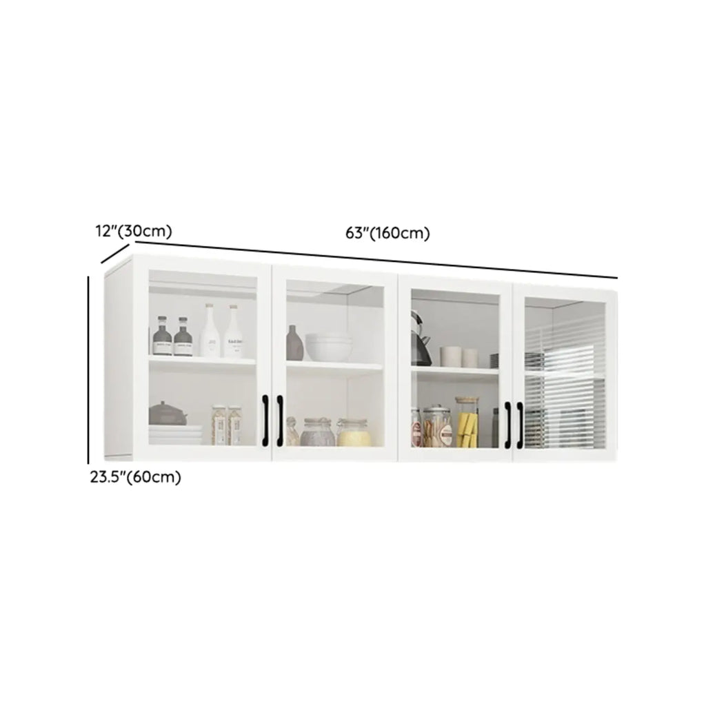 Kitchen Floating White Wood Glass Enclosed Display Cabinet