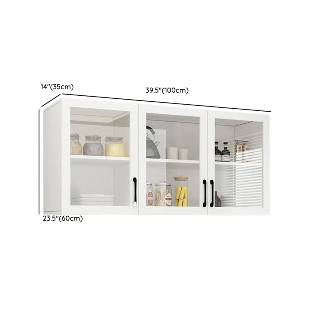 Kitchen Floating White Wood Glass Enclosed Display Cabinet