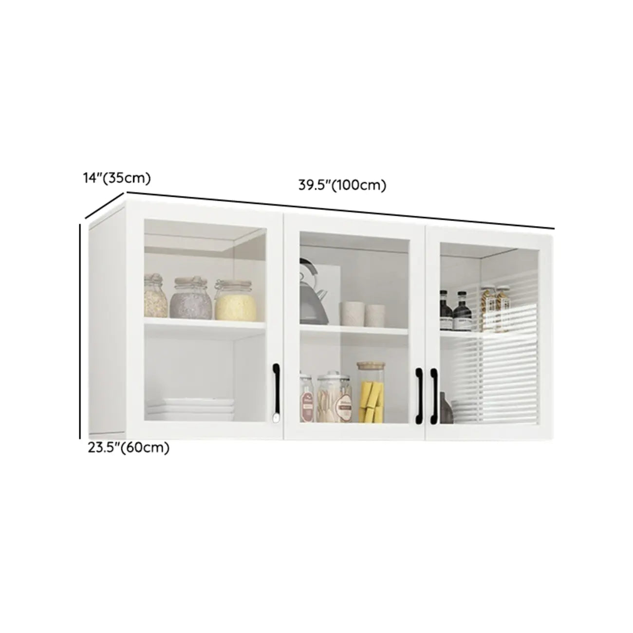 Kitchen Floating White Wood Glass Enclosed Display Cabinet