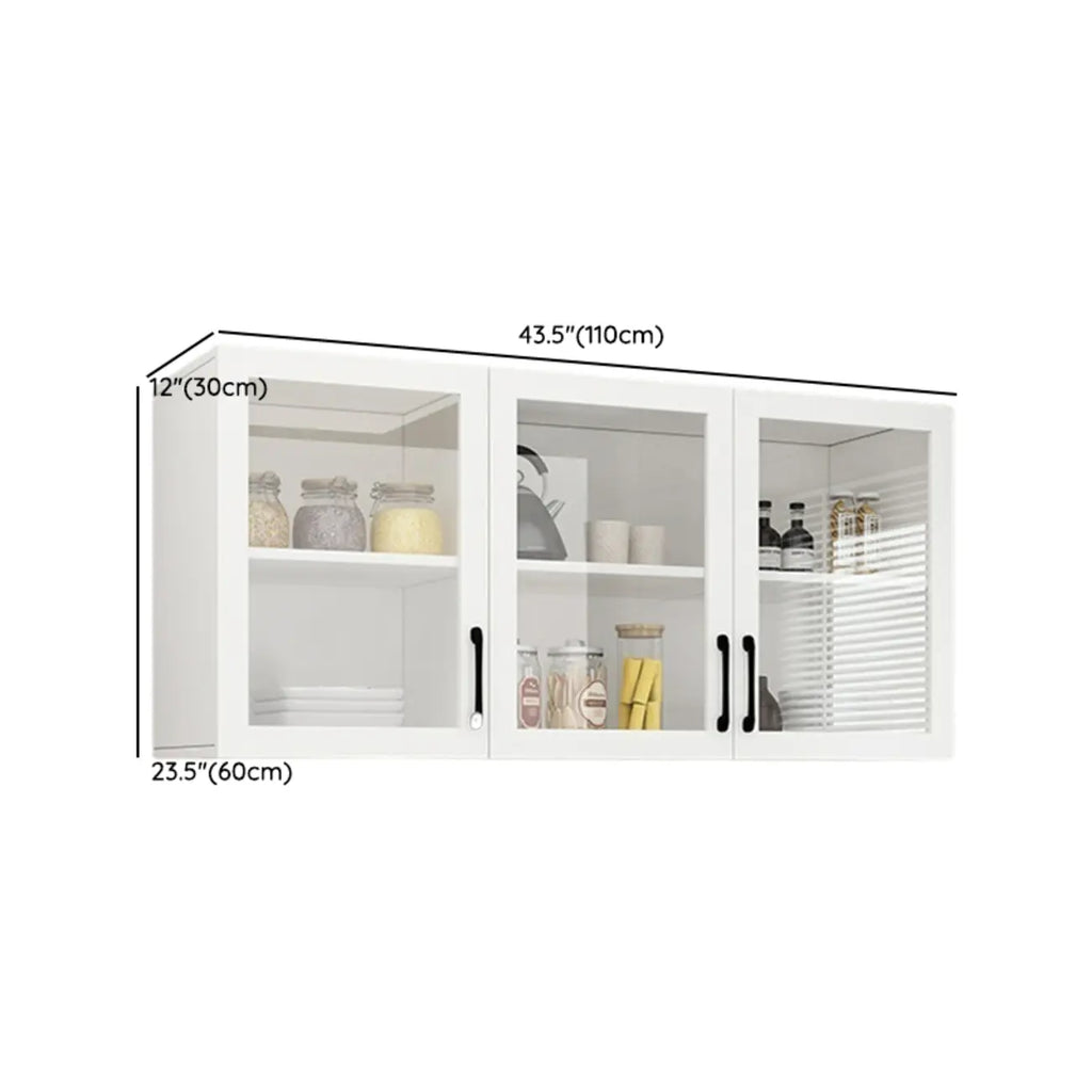 Kitchen Floating White Wood Glass Enclosed Display Cabinet