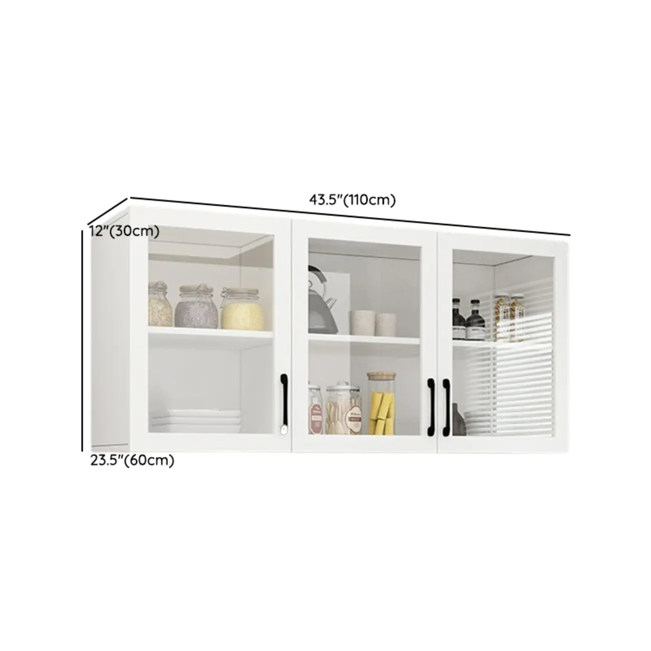 Kitchen Floating White Wood Glass Enclosed Display Cabinet