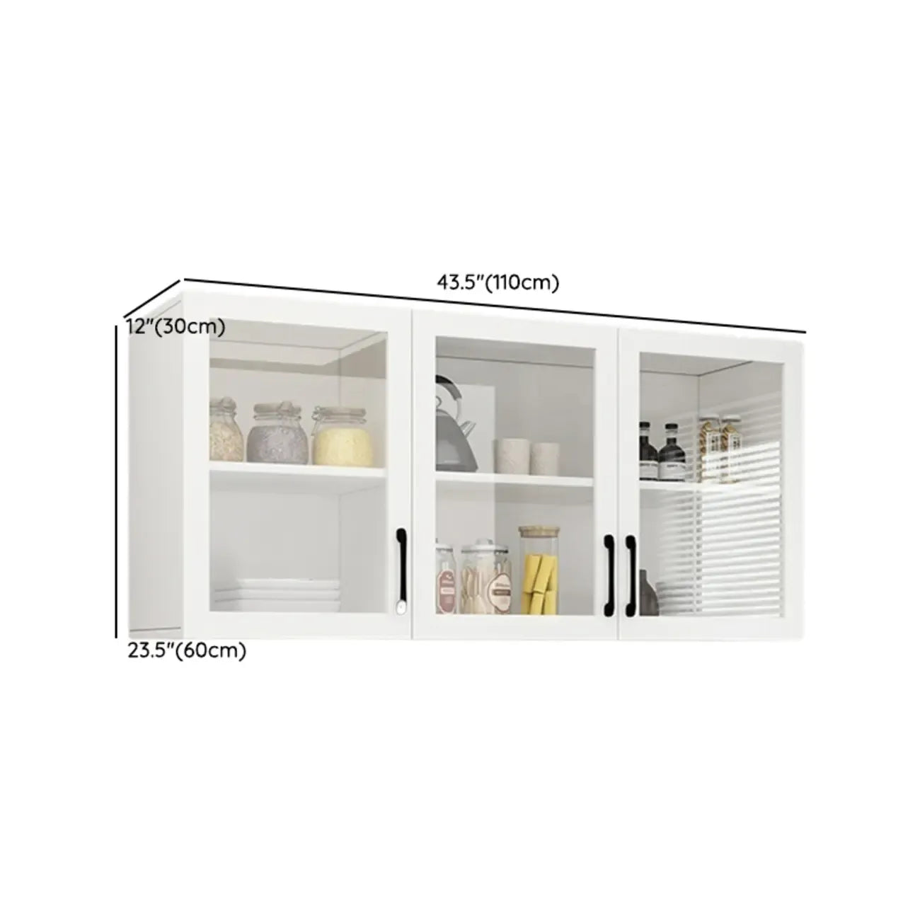 Kitchen Floating White Wood Glass Enclosed Display Cabinet