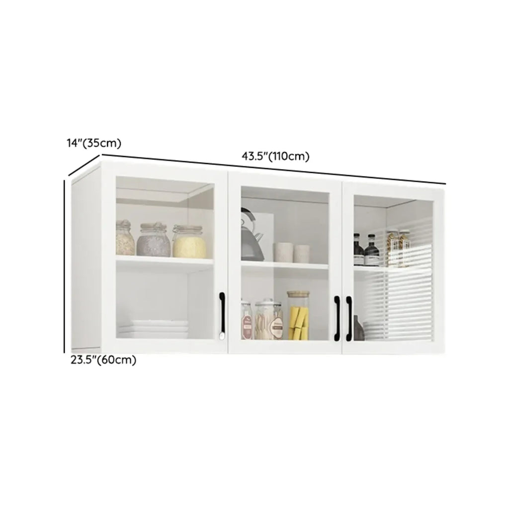 Kitchen Floating White Wood Glass Enclosed Display Cabinet
