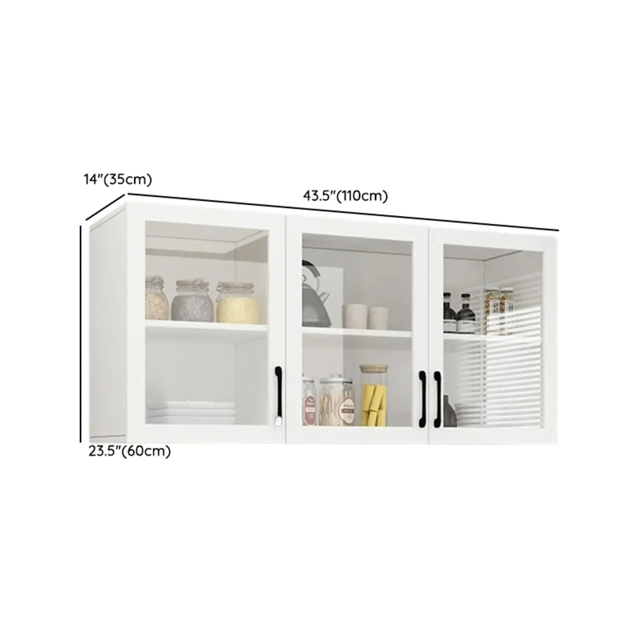 Kitchen Floating White Wood Glass Enclosed Display Cabinet