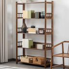 Vertical Modern 4-Tier Open Back Brown Wood Bookcase