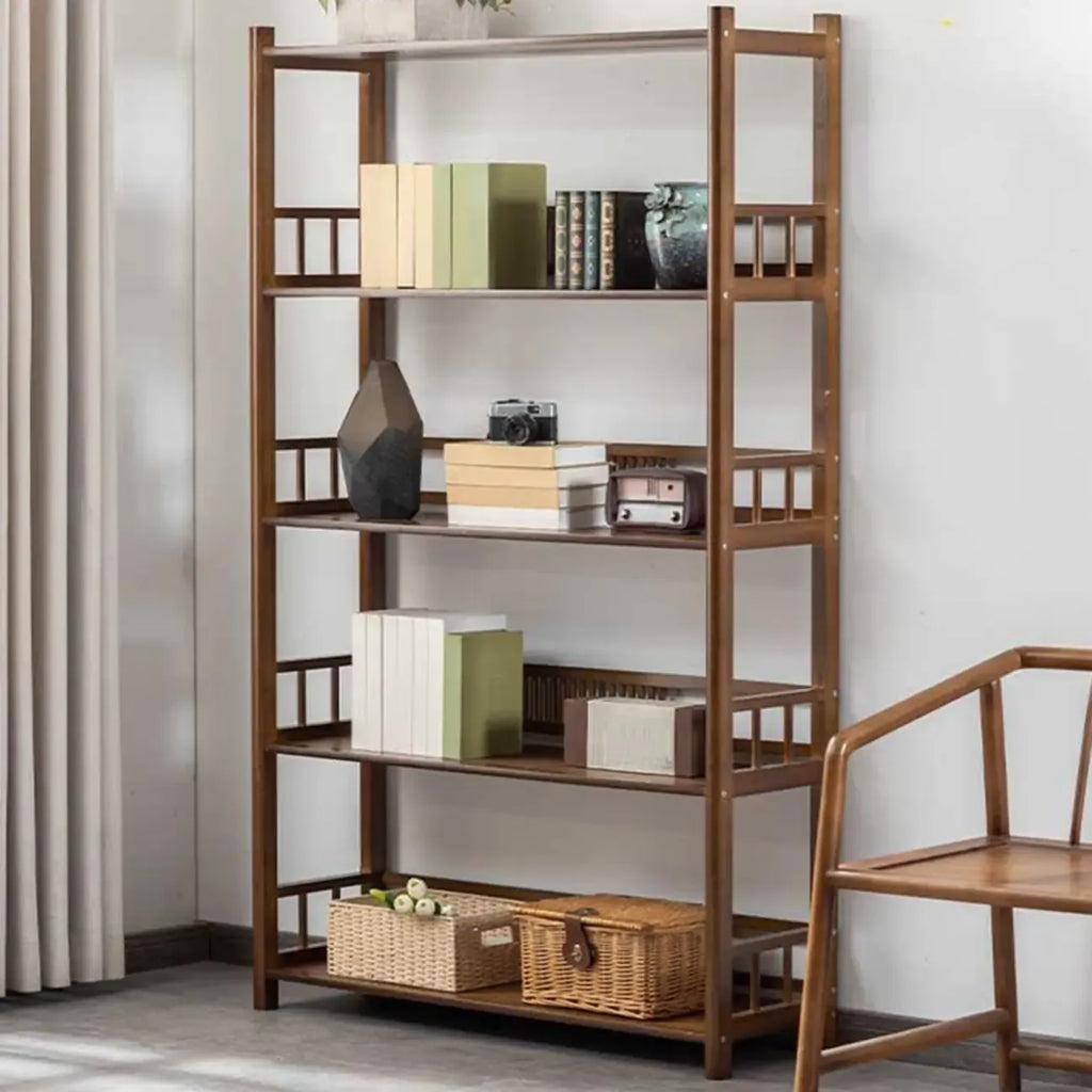 Vertical Modern 4-Tier Open Back Brown Wood Bookcase