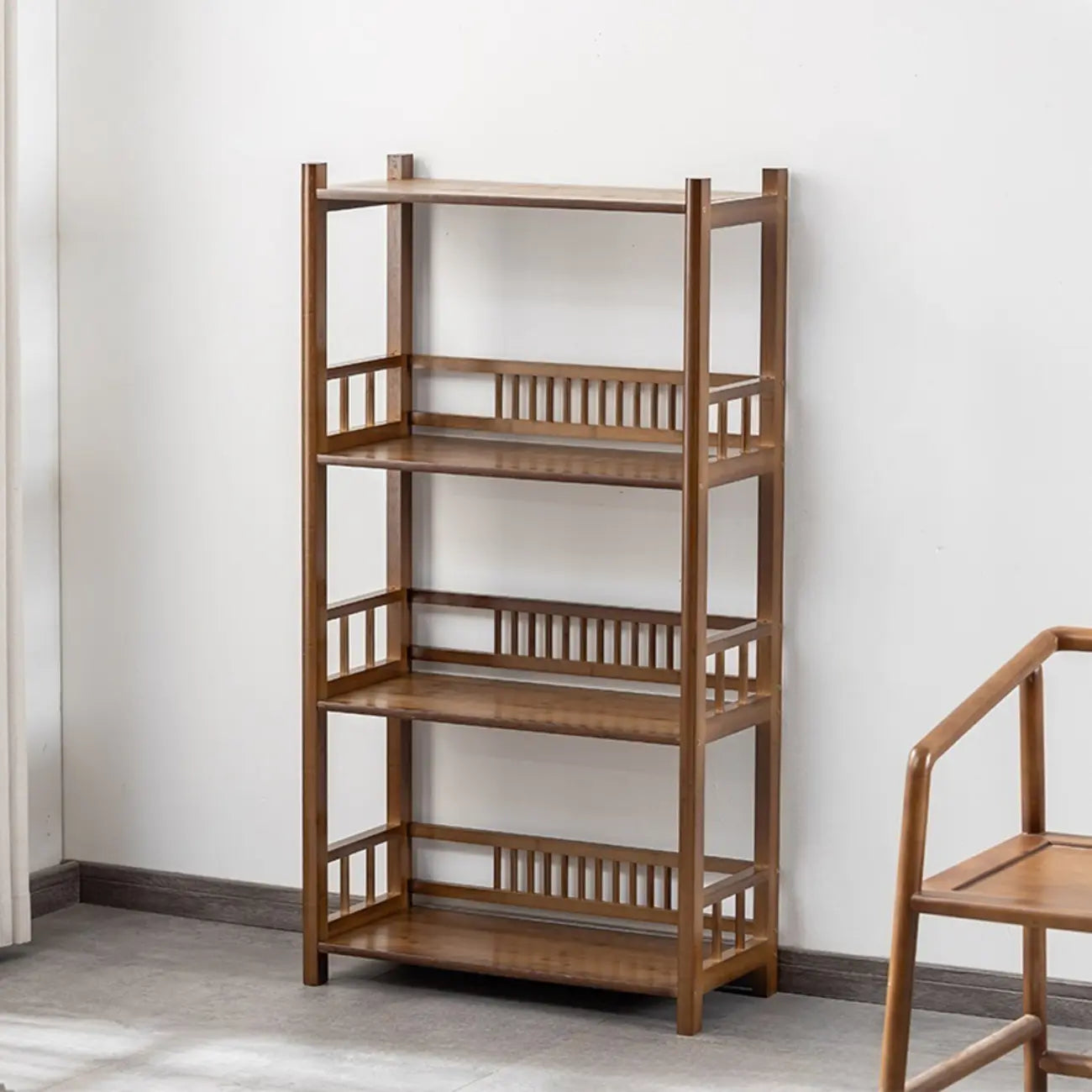 Vertical Modern 4-Tier Open Back Brown Wood Bookcase