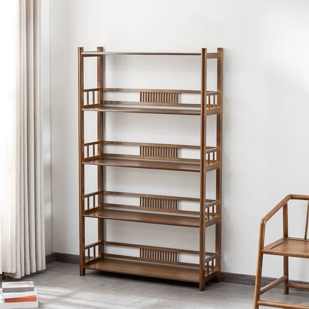 Vertical Modern 4-Tier Open Back Brown Wood Bookcase