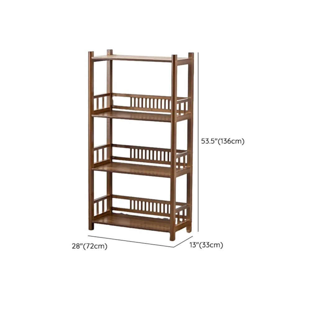 Vertical Modern 4-Tier Open Back Brown Wood Bookcase