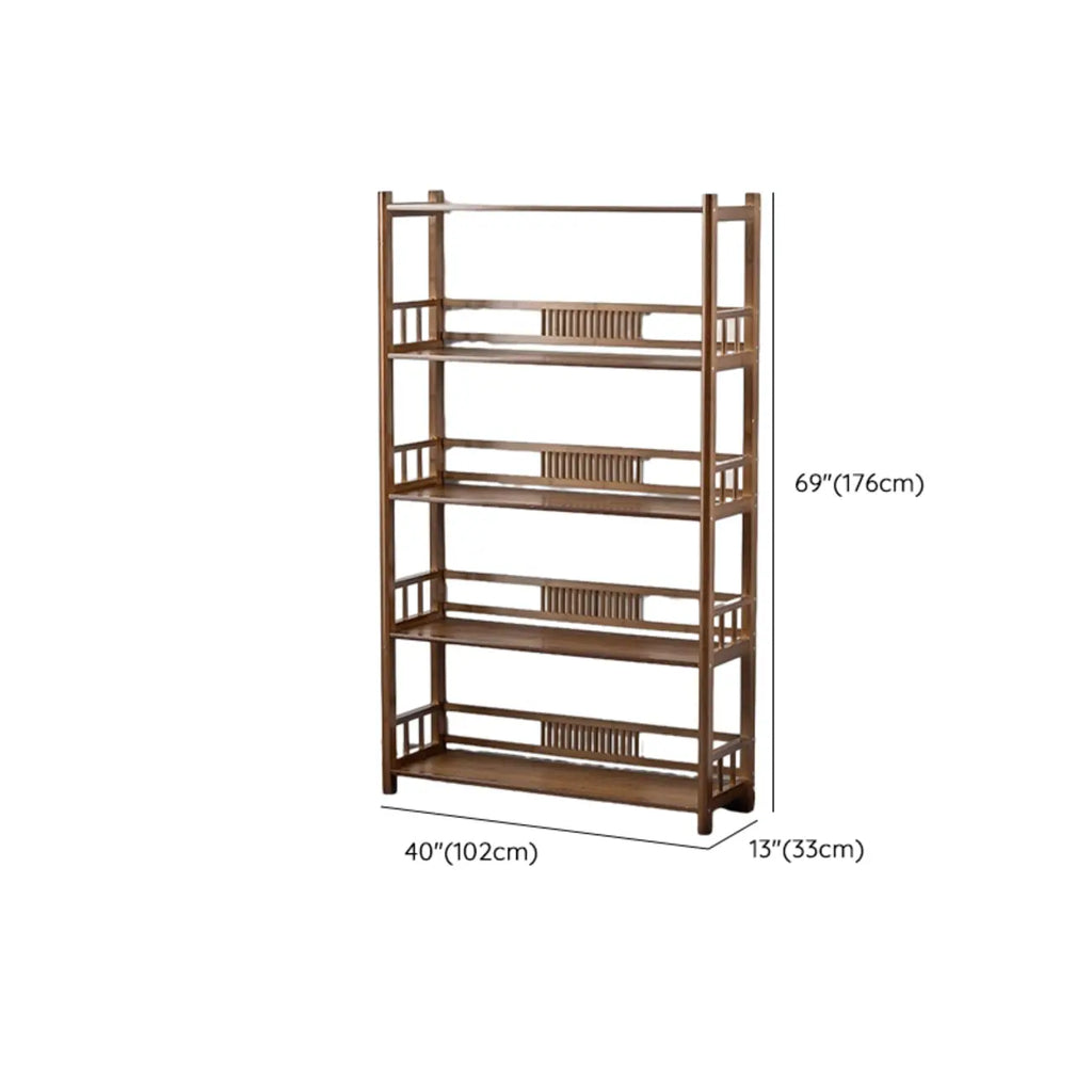 Vertical Modern 4-Tier Open Back Brown Wood Bookcase