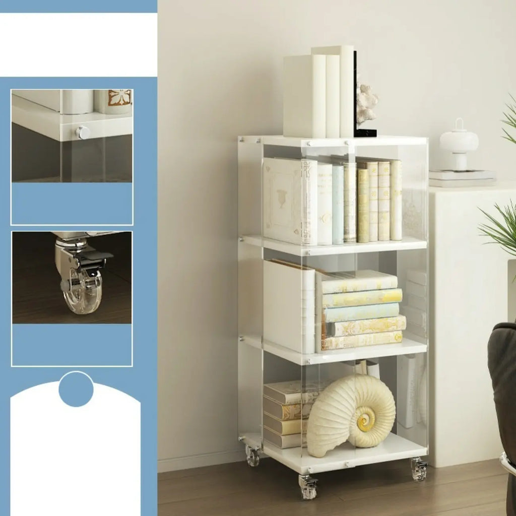 Acrylic 4-Tier Narrow Open Back Bookcase with Wheels