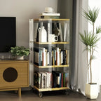 Acrylic 4-Tier Narrow Open Back Bookcase with Wheels
