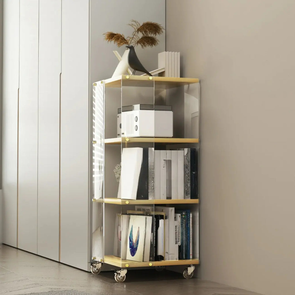 Acrylic 4-Tier Narrow Open Back Bookcase with Wheels