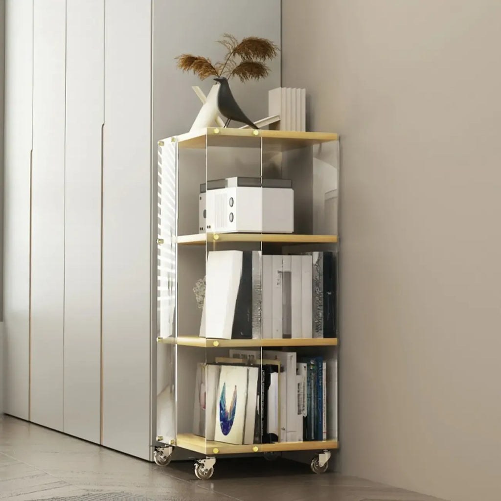 Acrylic 4-Tier Narrow Open Back Bookcase with Wheels
