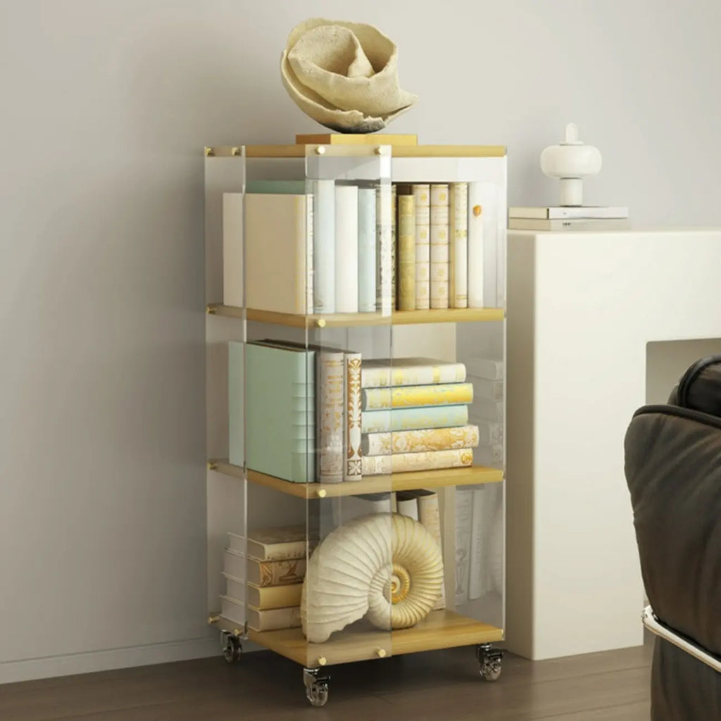 Acrylic 4-Tier Narrow Open Back Bookcase with Wheels
