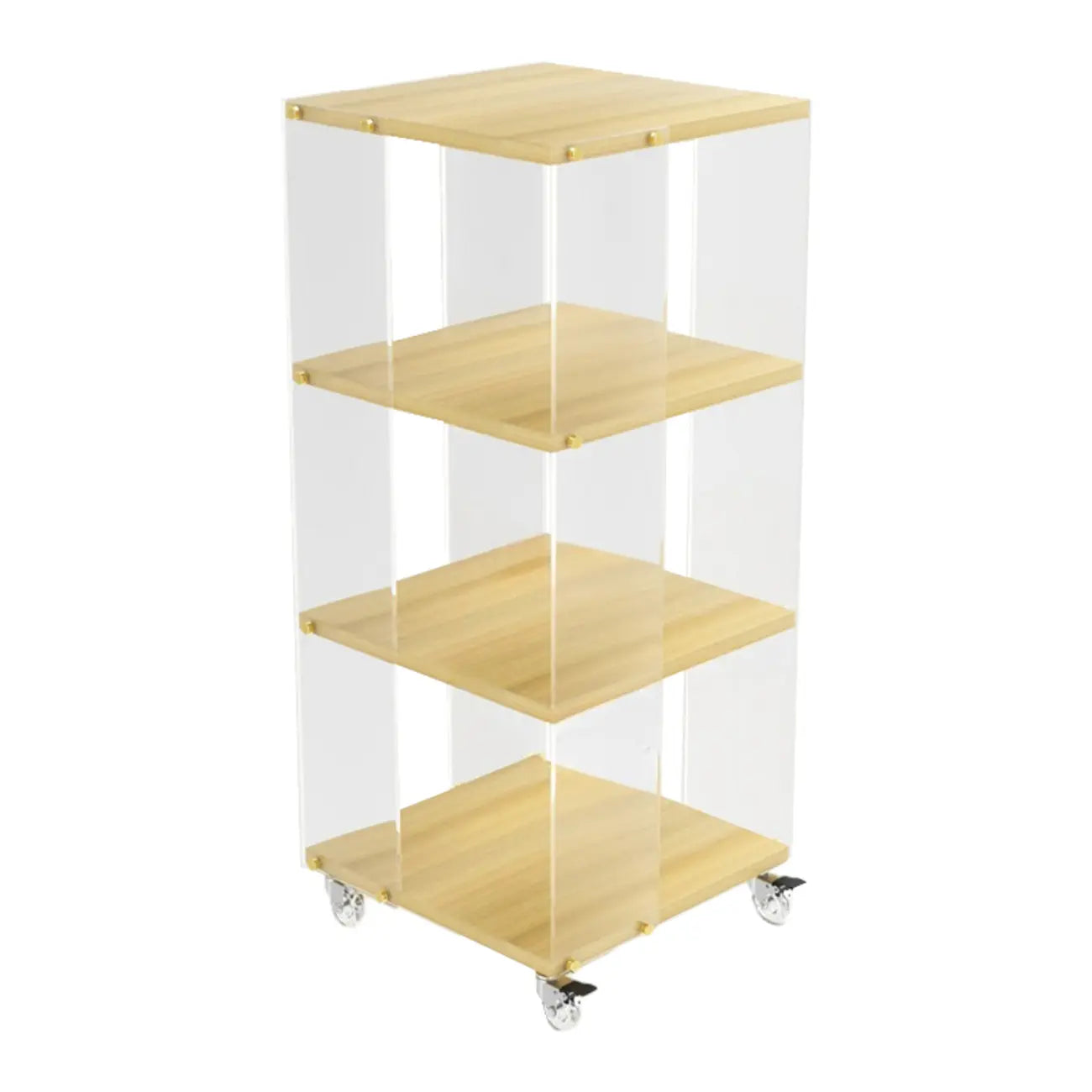 Acrylic 4-Tier Narrow Open Back Bookcase with Wheels