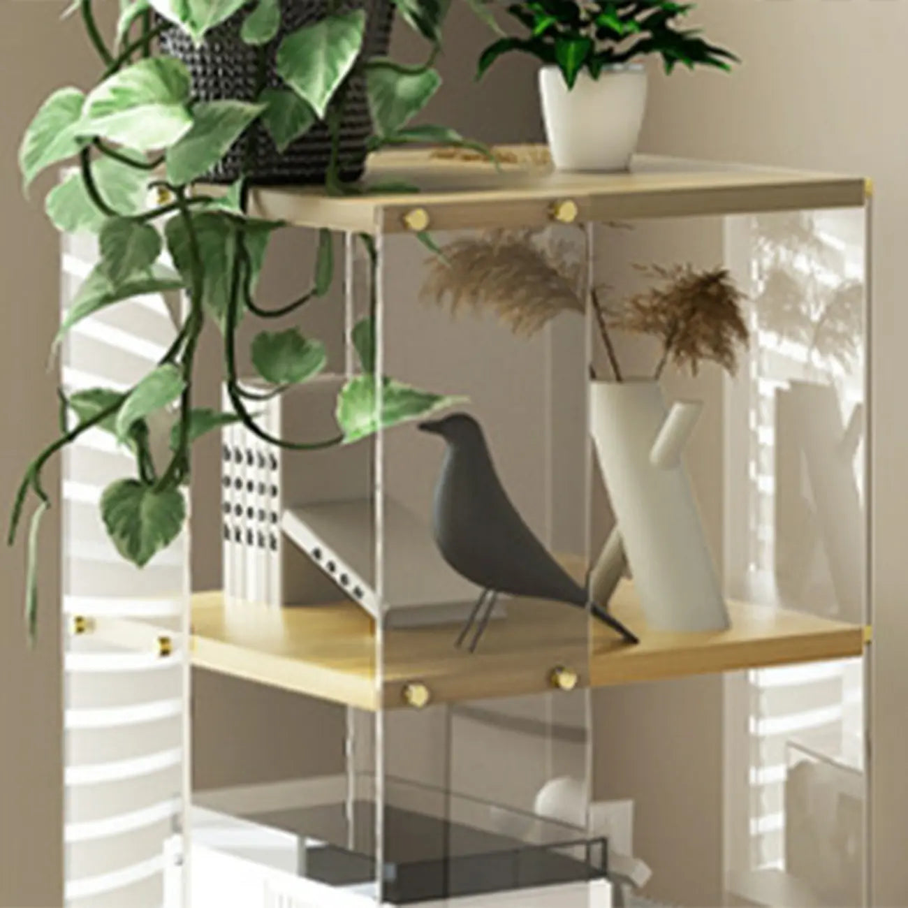 Acrylic 4-Tier Narrow Open Back Bookcase with Wheels