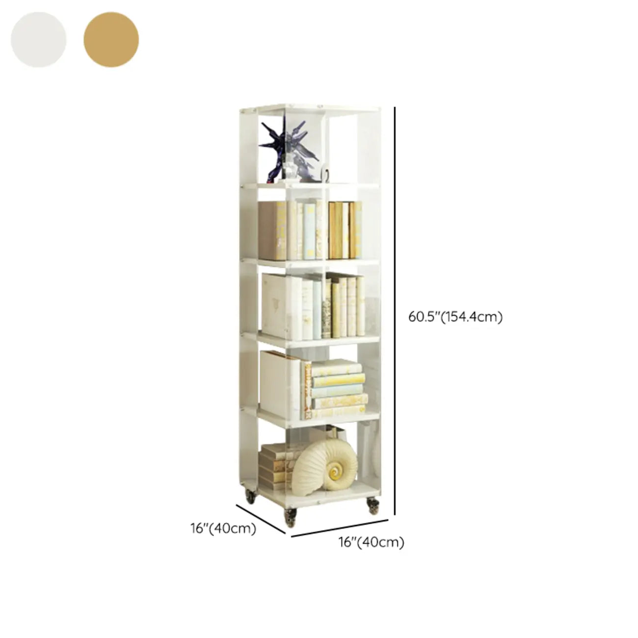Acrylic 4-Tier Narrow Open Back Bookcase with Wheels