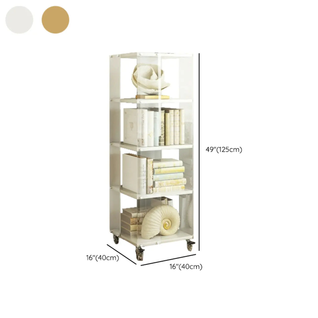 Acrylic 4-Tier Narrow Open Back Bookcase with Wheels