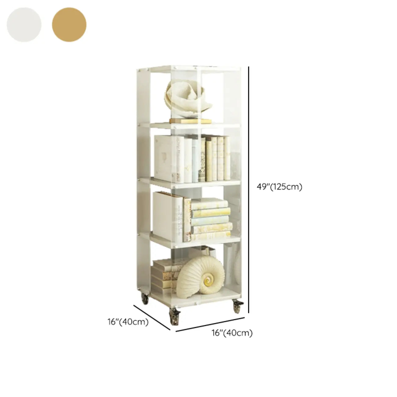 Acrylic 4-Tier Narrow Open Back Bookcase with Wheels