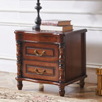Victorian Brown 2-Drawer Wood Nightstand for Bedroom