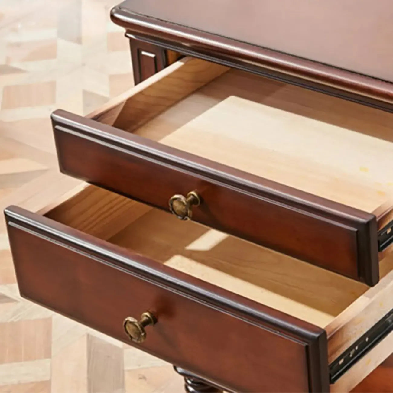 Victorian Brown 2-Drawer Wood Nightstand for Bedroom