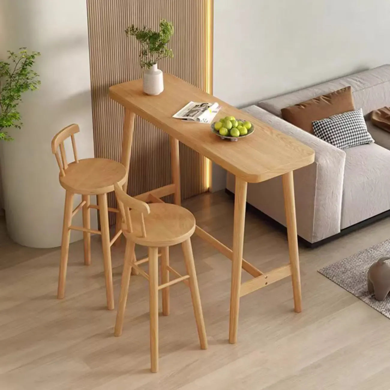 Scandinavian Wooden Bar Table with Footrest for Dining Spaces