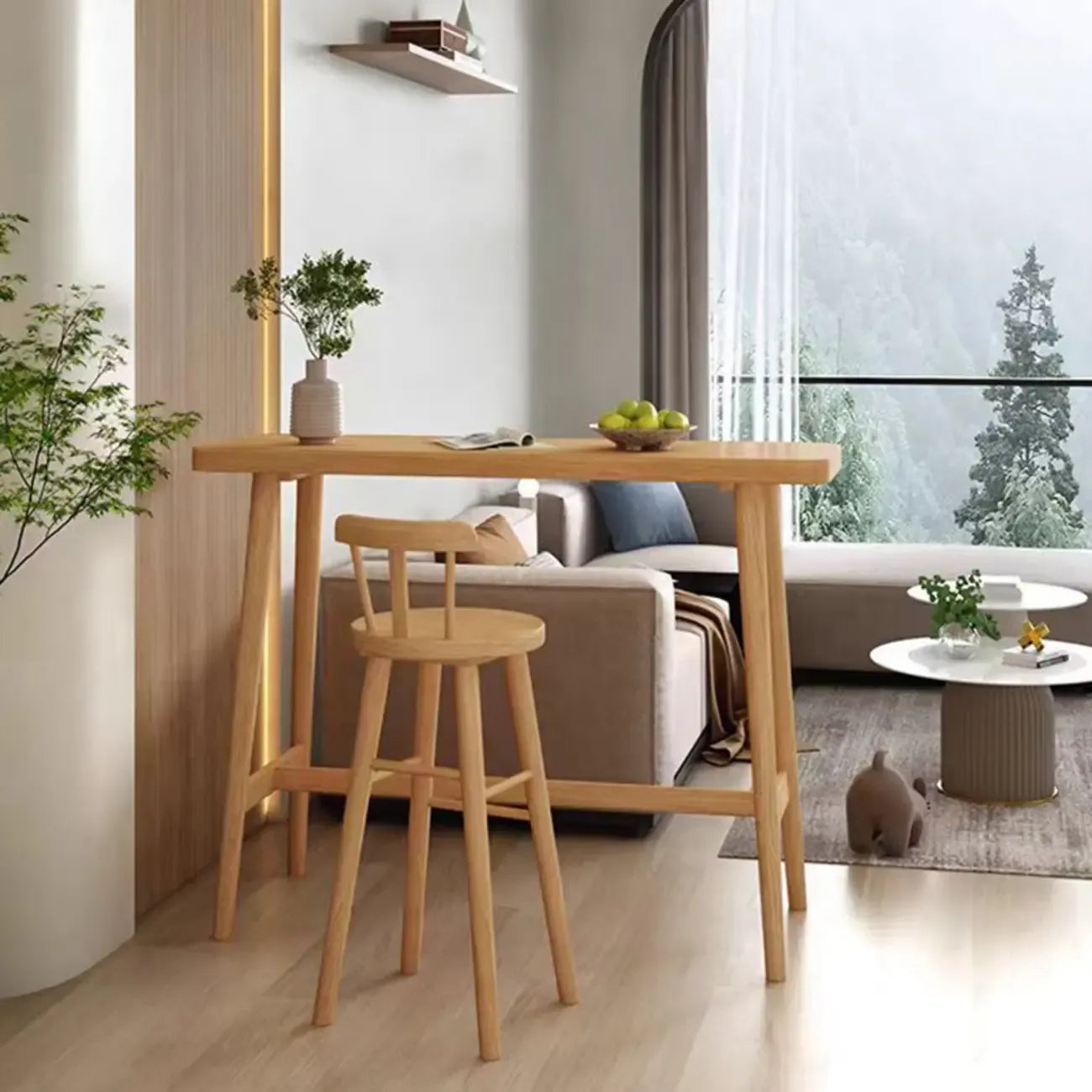 Scandinavian Wooden Bar Table with Footrest for Dining Spaces