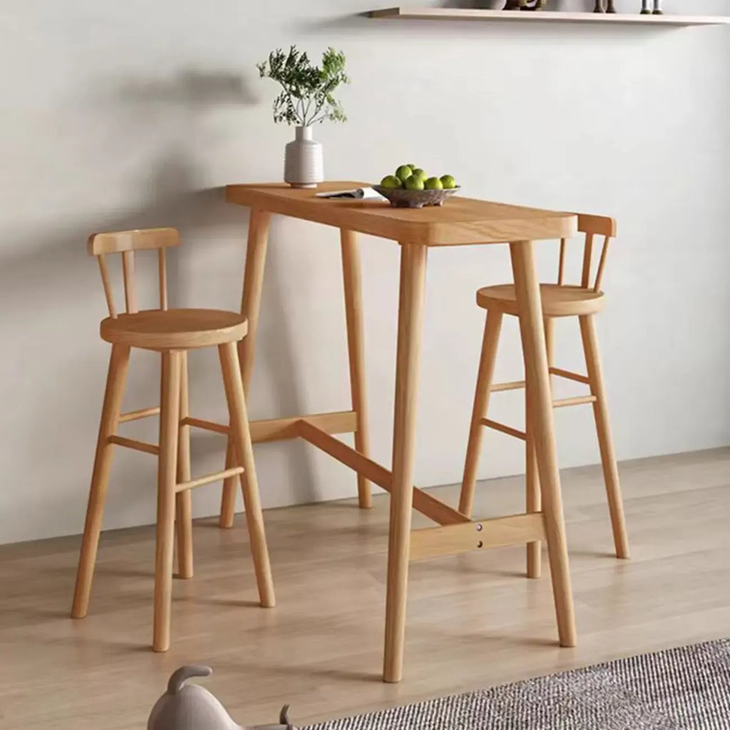 Scandinavian Wooden Bar Table with Footrest for Dining Spaces
