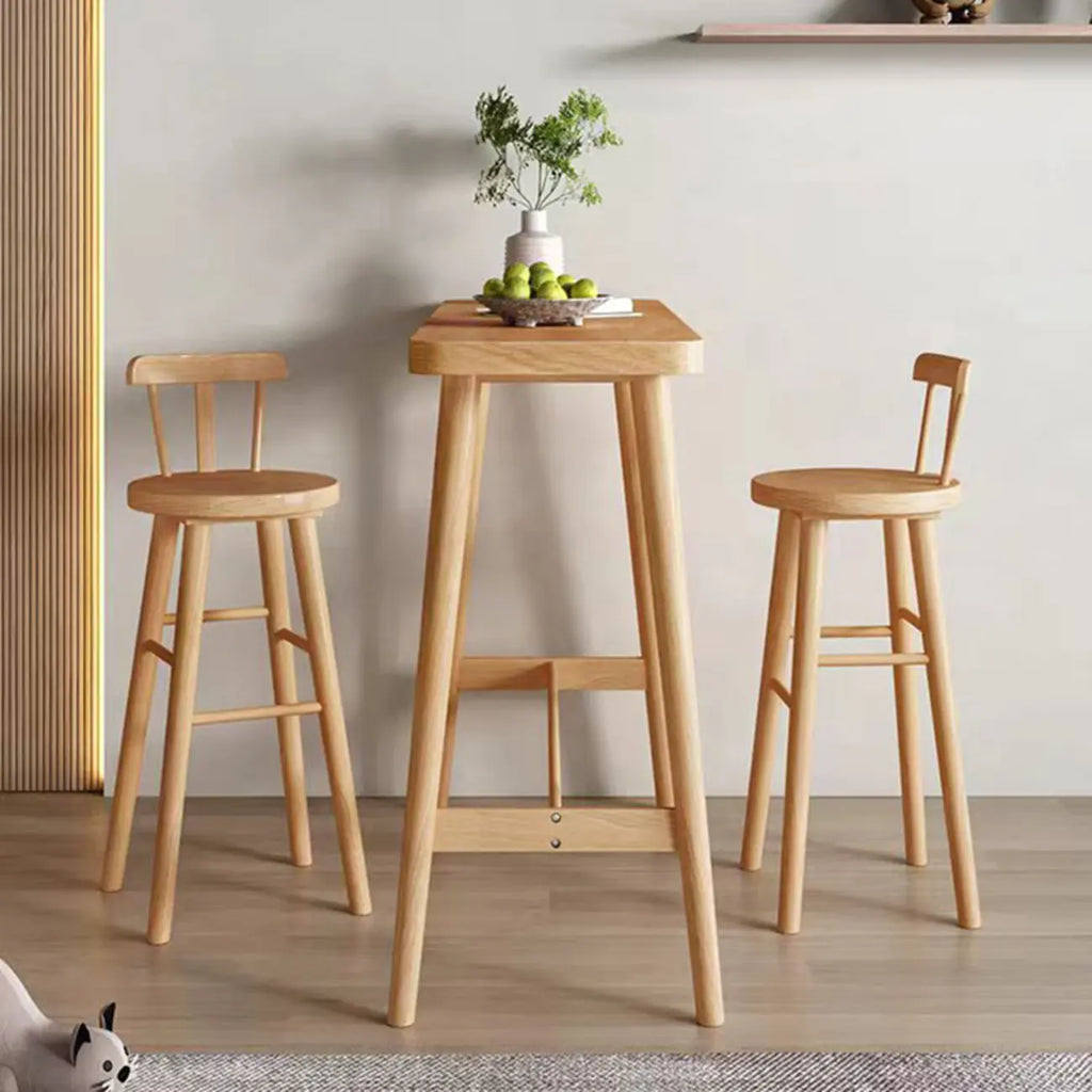 Scandinavian Wooden Bar Table with Footrest for Dining Spaces