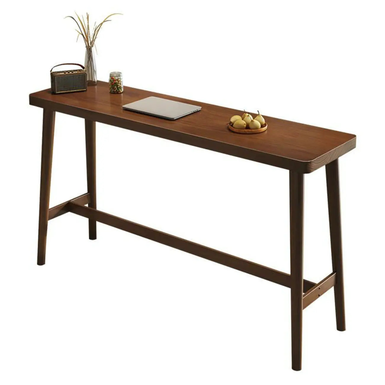 Modern Sleek Wooden Rectangular Pub Bar Table with Footrest for Living Room