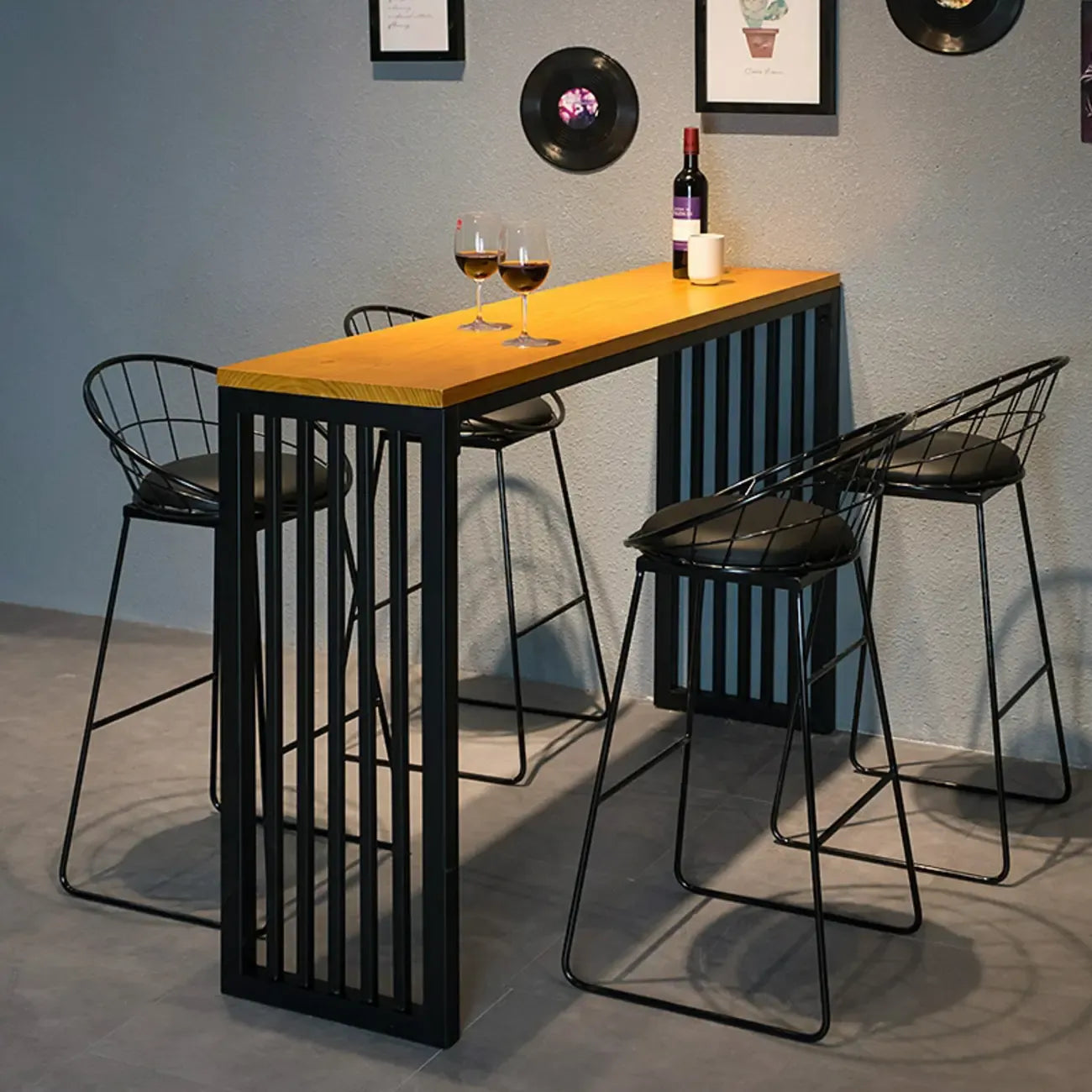 Industrial Brown Wooden Metal Leg Rectangular Bar Tables