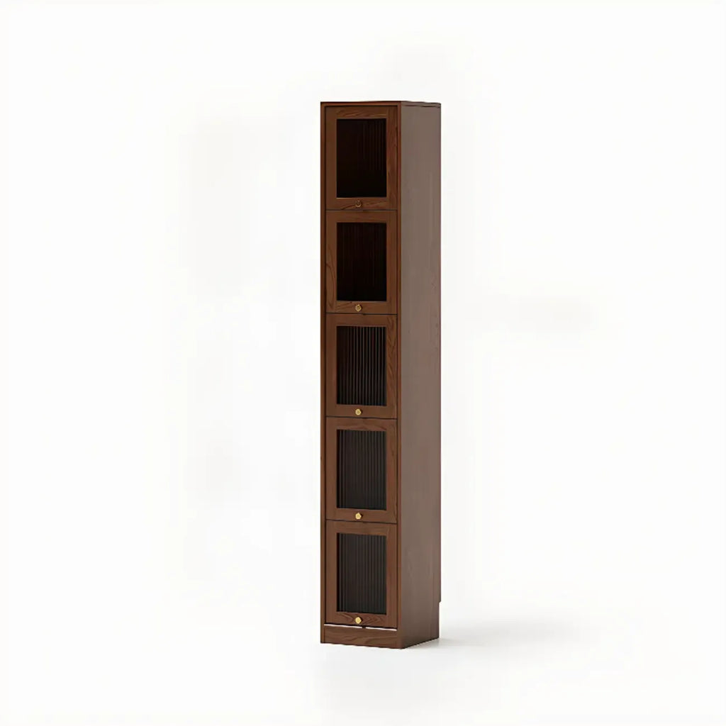 Cherry Wood Vertical Bookcase with Glass Doors