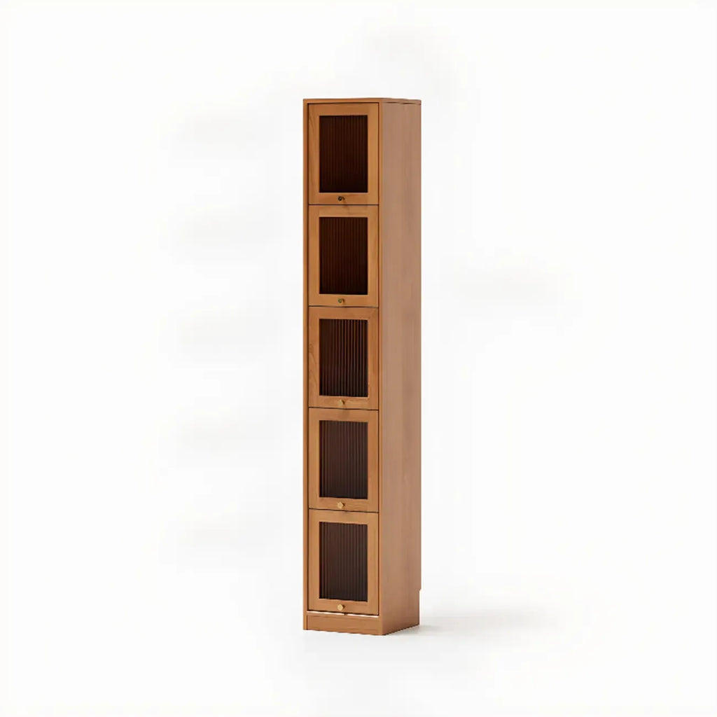 Cherry Wood Vertical Bookcase with Glass Doors