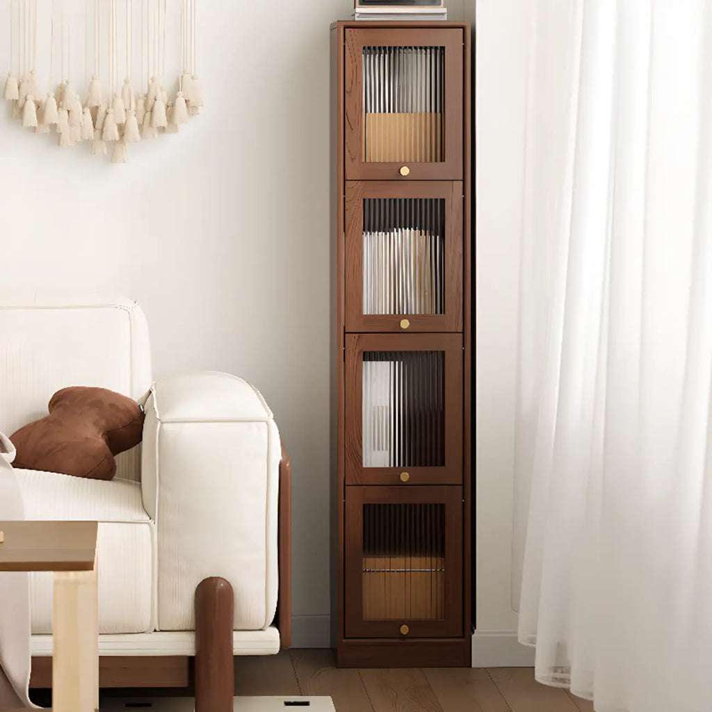 Cherry Wood Vertical Bookcase with Glass Doors