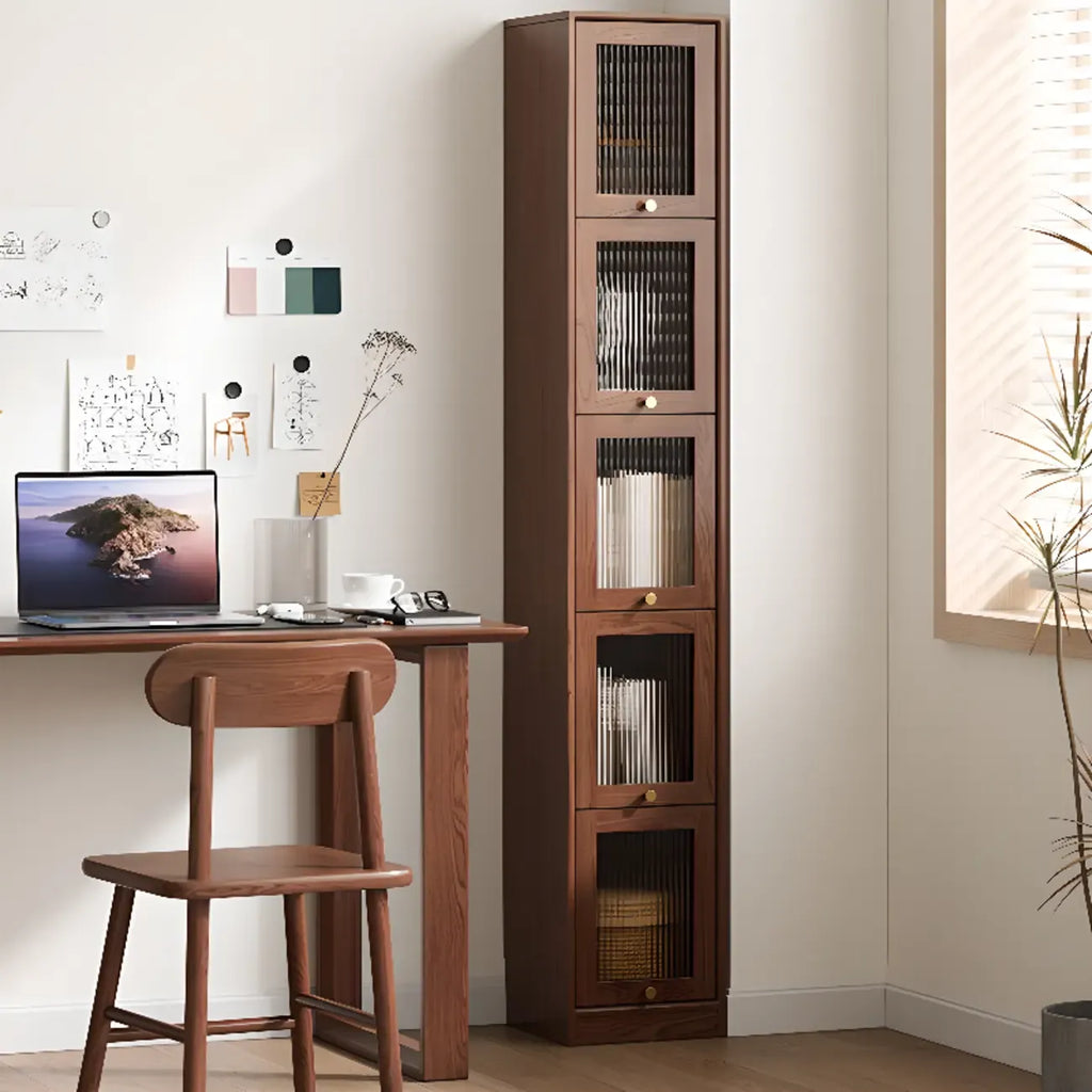 Cherry Wood Vertical Bookcase with Glass Doors
