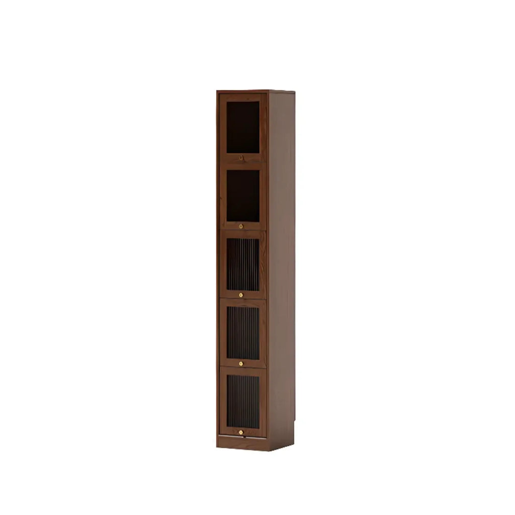 Cherry Wood Vertical Bookcase with Glass Doors