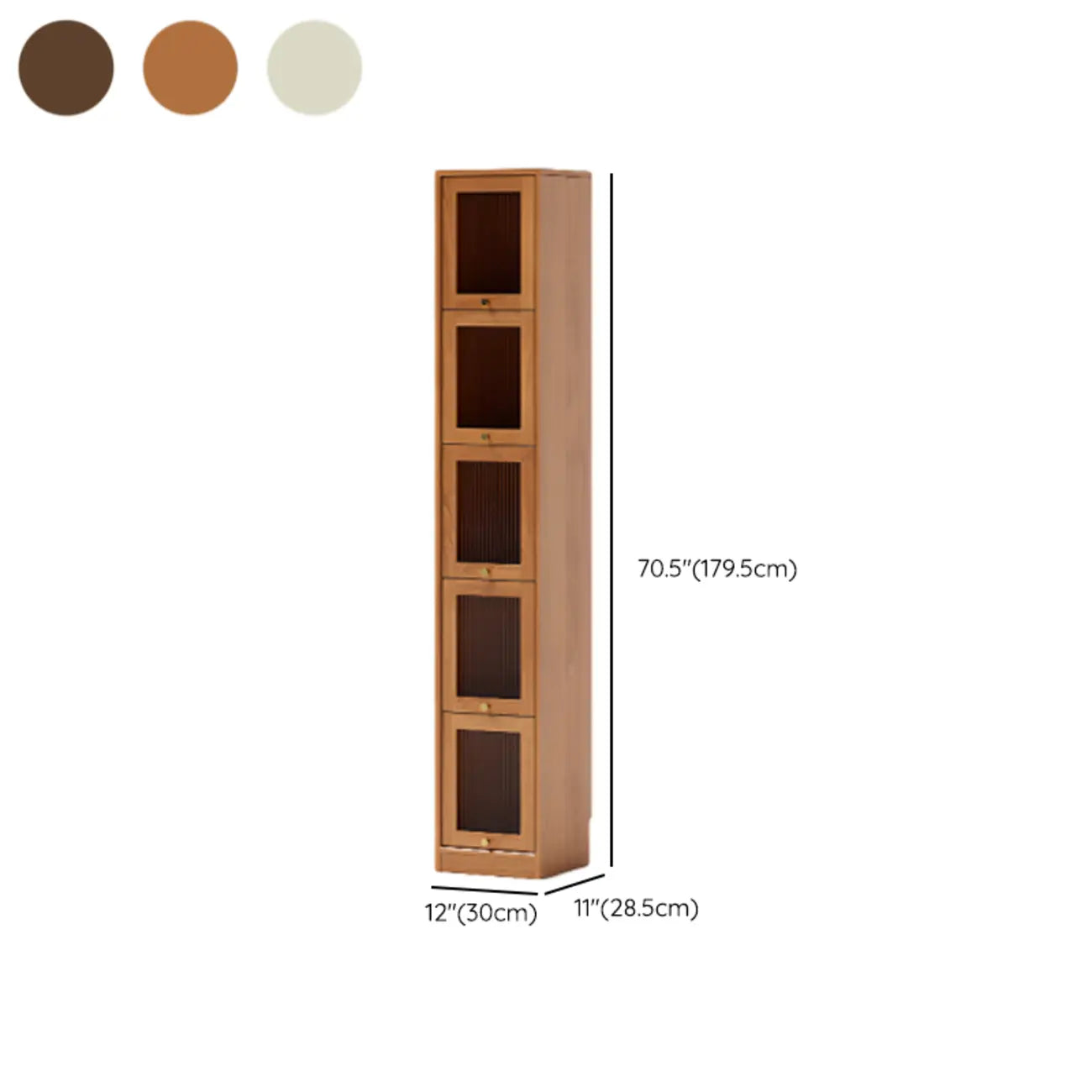 Cherry Wood Vertical Bookcase with Glass Doors