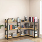 6-Tier Wood and Steel L-Shaped Corner Display Bookshelf